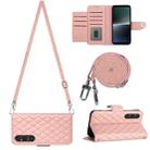 For Sony Xperia 1 V Rhombic Texture Flip Leather Phone Case with Long Lanyard(Coral Pink) - 1