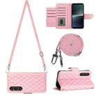 For Sony Xperia 1 V Rhombic Texture Flip Leather Phone Case with Long Lanyard(Pink) - 1