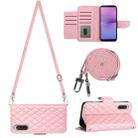 For Sony Xperia 10 V Rhombic Texture Flip Leather Phone Case with Long Lanyard(Pink) - 1