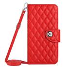 For Sony Xperia 5 IV Rhombic Texture Flip Leather Phone Case with Long Lanyard(Red) - 1