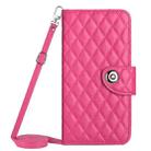 For Sony Xperia 5 IV Rhombic Texture Flip Leather Phone Case with Long Lanyard(Rose Red) - 1