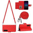 For Sony Xperia 1 IV Rhombic Texture Flip Leather Phone Case with Long Lanyard(Red) - 1