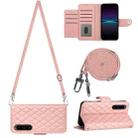 For Sony Xperia 1 IV Rhombic Texture Flip Leather Phone Case with Long Lanyard(Coral Pink) - 1