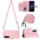 For Sony Xperia 1 IV Rhombic Texture Flip Leather Phone Case with Long Lanyard(Pink) - 1