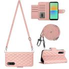 For Sony Xperia 10 IV Rhombic Texture Flip Leather Phone Case with Long Lanyard(Coral Pink) - 1