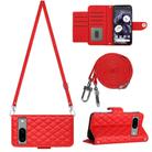 For Google Pixel 8a Rhombic Texture Flip Leather Phone Case with Long Lanyard(Red) - 1