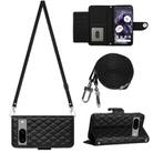 For Google Pixel 8a Rhombic Texture Flip Leather Phone Case with Long Lanyard(Black) - 1