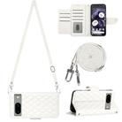 For Google Pixel 8a Rhombic Texture Flip Leather Phone Case with Long Lanyard(White) - 1