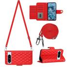 For Google Pixel 8 Pro Rhombic Texture Flip Leather Phone Case with Long Lanyard(Red) - 1
