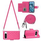 For Google Pixel 8 Pro Rhombic Texture Flip Leather Phone Case with Long Lanyard(Rose Red) - 1