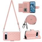 For Google Pixel 8 Pro Rhombic Texture Flip Leather Phone Case with Long Lanyard(Coral Pink) - 1