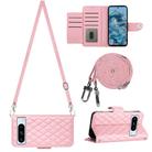 For Google Pixel 8 Pro Rhombic Texture Flip Leather Phone Case with Long Lanyard(Pink) - 1
