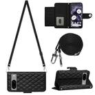 For Google Pixel 8 Rhombic Texture Flip Leather Phone Case with Long Lanyard(Black) - 1