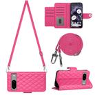 For Google Pixel 8 Rhombic Texture Flip Leather Phone Case with Long Lanyard(Rose Red) - 1