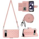 For Google Pixel 8 Rhombic Texture Flip Leather Phone Case with Long Lanyard(Coral Pink) - 1