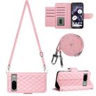 For Google Pixel 8 Rhombic Texture Flip Leather Phone Case with Long Lanyard(Pink) - 1