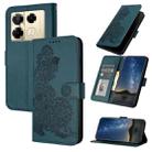 For Infinix Note 40 Pro 4G / 5G Datura Flower Embossed Flip Leather Phone Case(Dark Green) - 1