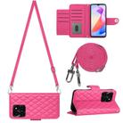 For Honor X6a Rhombic Texture Flip Leather Phone Case with Long Lanyard(Rose Red) - 1