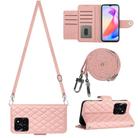 For Honor X6a Rhombic Texture Flip Leather Phone Case with Long Lanyard(Coral Pink) - 1