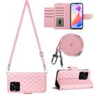 For Honor X6a Rhombic Texture Flip Leather Phone Case with Long Lanyard(Pink) - 1