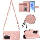 For Honor 90 Lite Rhombic Texture Flip Leather Phone Case with Long Lanyard(Coral Pink) - 1