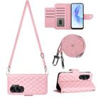 For Honor 90 Lite Rhombic Texture Flip Leather Phone Case with Long Lanyard(Pink) - 1