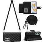 For Honor 90 Rhombic Texture Flip Leather Phone Case with Long Lanyard(Black) - 1