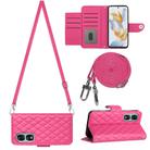 For Honor 90 Rhombic Texture Flip Leather Phone Case with Long Lanyard(Rose Red) - 1