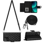 For Xiaomi 13T / 13T Pro Rhombic Texture Flip Leather Phone Case with Long Lanyard(Black) - 1