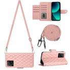 For Xiaomi 13T / 13T Pro Rhombic Texture Flip Leather Phone Case with Long Lanyard(Coral Pink) - 1