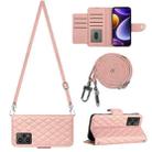 For Xiaomi Poco F5 / Redmi Note 12 Turbo Rhombic Texture Flip Leather Phone Case with Long Lanyard(Coral Pink) - 1