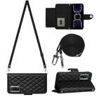 For Xiaomi Poco F5 Pro / Redmi K60 Rhombic Texture Flip Leather Phone Case with Long Lanyard(Black) - 1