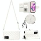 For Xiaomi Redmi Note 12S 4G Global Rhombic Texture Flip Leather Phone Case with Long Lanyard(White) - 1