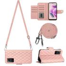 For Xiaomi Redmi Note 12S 4G Global Rhombic Texture Flip Leather Phone Case with Long Lanyard(Coral Pink) - 1