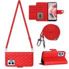 For Xiaomi Redmi Note 12 4G Global Rhombic Texture Flip Leather Phone Case with Long Lanyard(Red) - 1