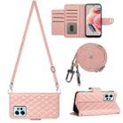 For Xiaomi Redmi Note 12 4G Global Rhombic Texture Flip Leather Phone Case with Long Lanyard(Coral Pink) - 1