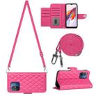 For Xiaomi Redmi 12C / 11A / Poco C55 Rhombic Texture Flip Leather Phone Case with Long Lanyard(Rose Red) - 1