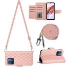 For Xiaomi Redmi 12C / 11A / Poco C55 Rhombic Texture Flip Leather Phone Case with Long Lanyard(Coral Pink) - 1