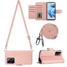 For Xiaomi Redmi Note 12 Pro+ 5G Global Rhombic Texture Flip Leather Phone Case with Long Lanyard(Coral Pink) - 1