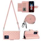 For Xiaomi Redmi Note 12 Pro 5G Global Rhombic Texture Flip Leather Phone Case with Long Lanyard(Coral Pink) - 1