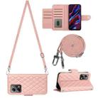 For Xiaomi Redmi Note 12 5G Global / Poco X5 Rhombic Texture Flip Leather Phone Case with Long Lanyard(Coral Pink) - 1