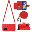 For Xiaomi Redmi Note 11S / Note 11 Global Rhombic Texture Flip Leather Phone Case with Long Lanyard(Red) - 1