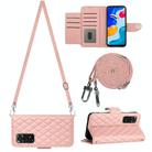 For Xiaomi Redmi Note 11S / Note 11 Global Rhombic Texture Flip Leather Phone Case with Long Lanyard(Coral Pink) - 1