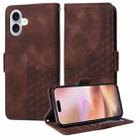 For iPhone 16 Plus Embossed Rhombus Starry Leather Phone Case(Brown) - 1