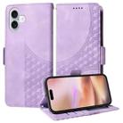 For iPhone 16 Plus Embossed Rhombus Starry Leather Phone Case(Purple) - 1