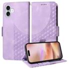 For iPhone 16 Embossed Rhombus Starry Leather Phone Case(Purple) - 1