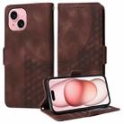 For iPhone 15 Plus Embossed Rhombus Starry Leather Phone Case(Brown) - 1