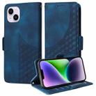 For iPhone 14 Plus Embossed Rhombus Starry Leather Phone Case(Blue) - 1