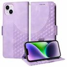 For iPhone 14 Plus Embossed Rhombus Starry Leather Phone Case(Purple) - 1