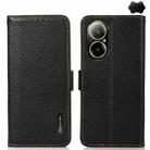 For Realme C67 4G KHAZNEH Side-Magnetic Litchi Genuine Leather RFID Phone Case(Black) - 1